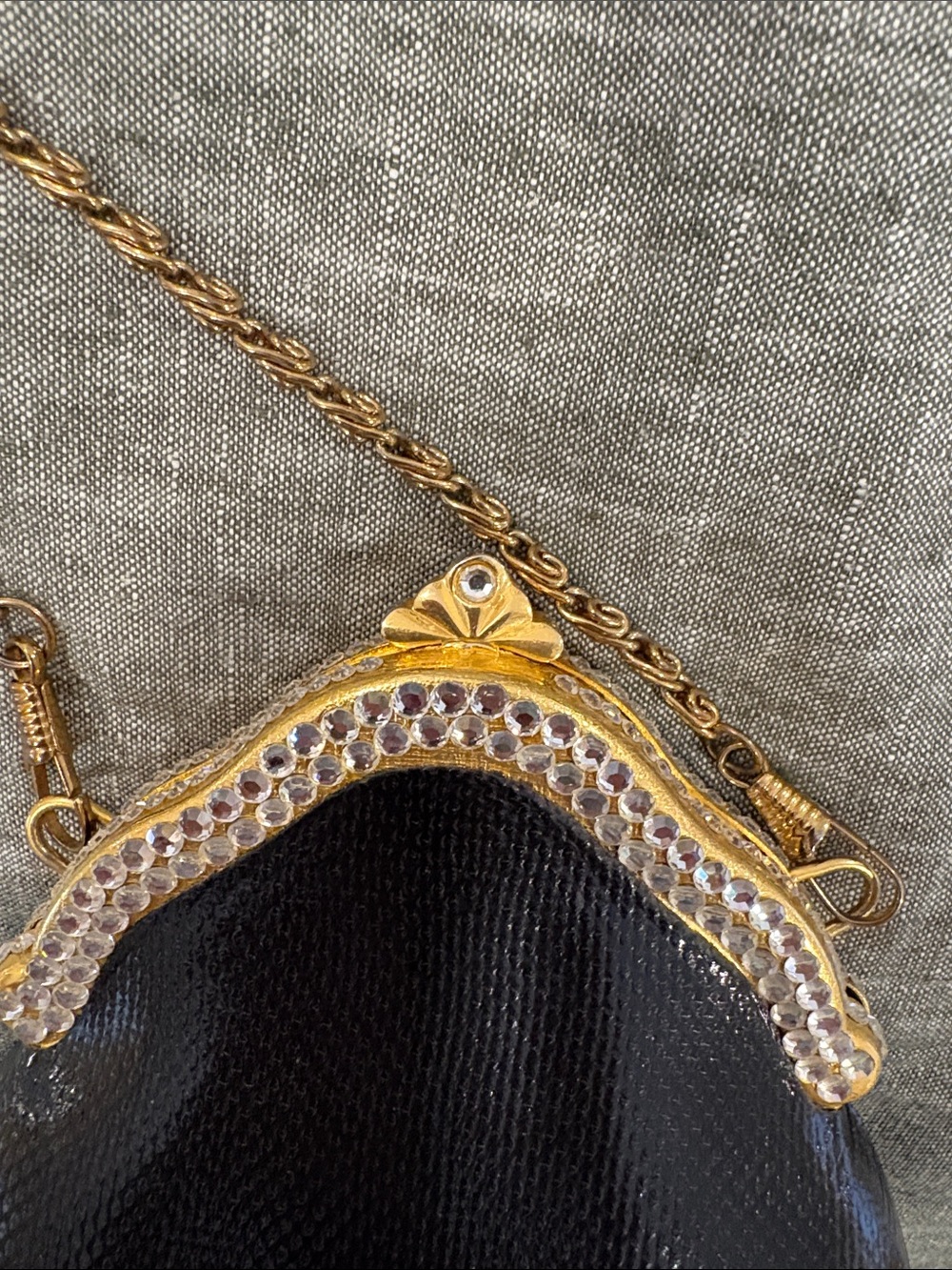 Vintage Rhinestone Hard Case Evening Bag Black Silver Cocktail Clutch Crossbody - Picture 5 of 8